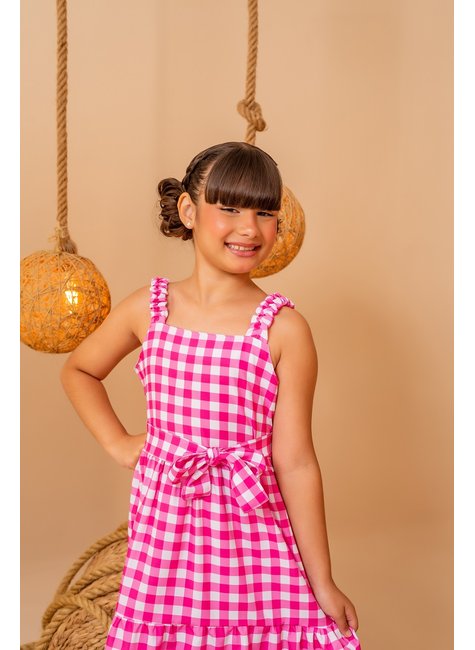 Vestido Infantil Menina Xadrez Rosa Marias