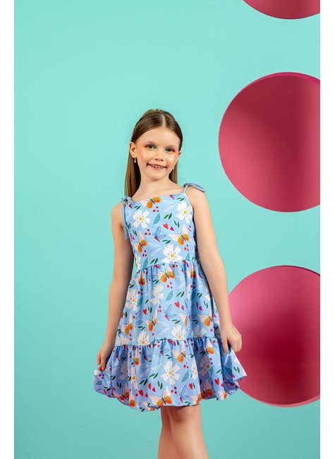 Vestido Infantil Menina Jardim Azul Claro Bonekinhas