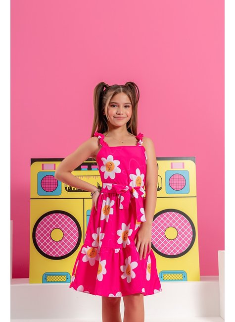 Vestido Infantil Menina Margaridas Rosa Pink Marias