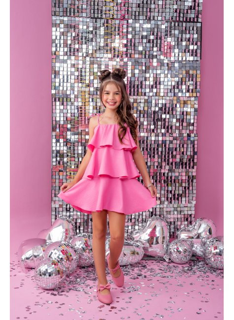 Vestido Rosa Luxo Infantil Vestido Festa Vestido Da Minnie Rosa