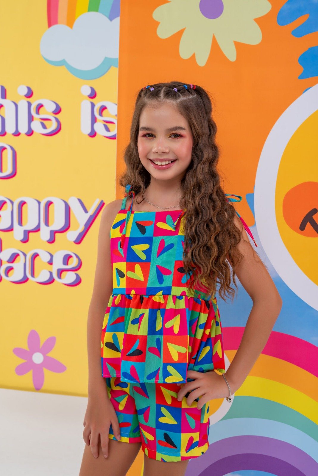 Conjunto Infantil Menina Blusa Regata e Shorts Lovers Corações Dimocinha