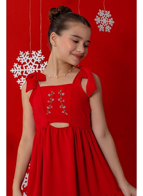 Vestido Infantil Menina Bordado Vermelho Festas Marias