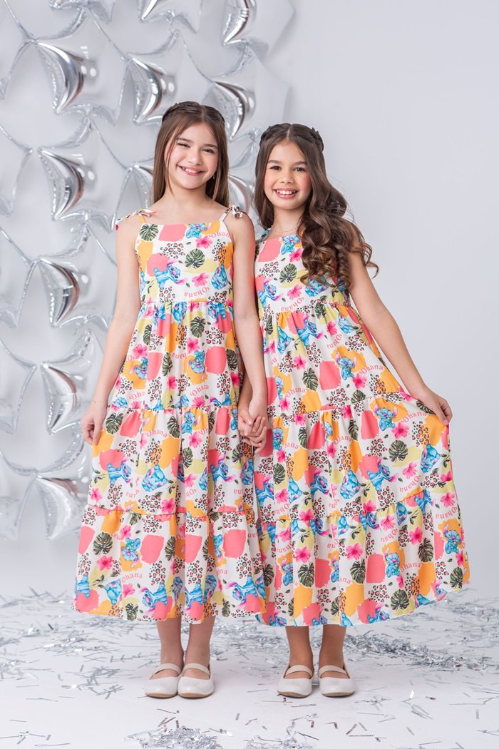 Vestido Infantil Menina Longo Stitch Ohana Dimocinha