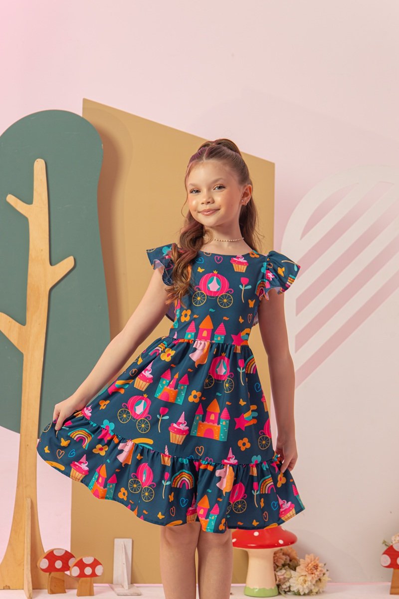Vestido Infantil Menina Princesa Unicórnio Babados Bonekinhas